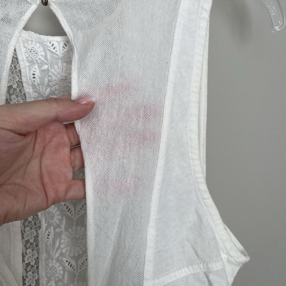 Free People Size S White Boho Cottagecore Lace Open Tie Back Crop Top Sheer - Picture 5 of 7